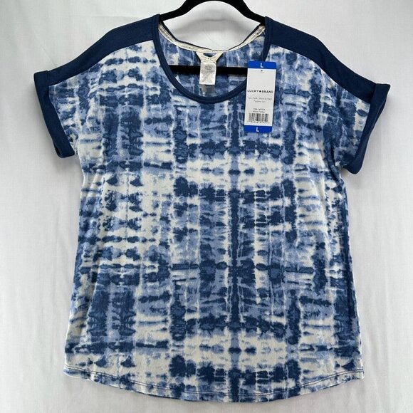 Lucky Brand Pajama Top Womens Sz L Tie Dye Round Neck Cuff Dolman Sleeve Blue - Picture 1 of 10